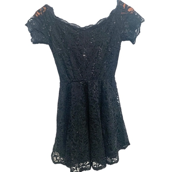 Jump Black Off-the-Shoulder A-Line laced Mini Dress - Picture 3 of 5